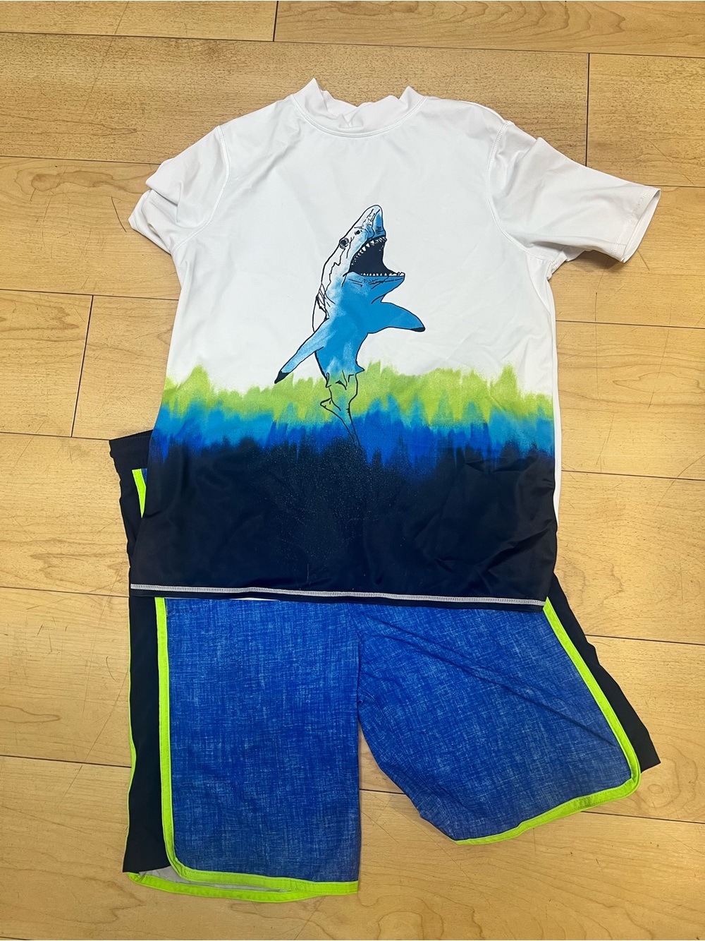 Lands' End Navy Boys Swim Shorts with Logo Waistband